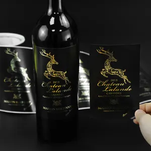 Autocollant en vinyle à eau imprimé sur mesure Papier auto-adhésif pour vin Etiquette en rouleau de texture estampage feuille d'or pour bouteille