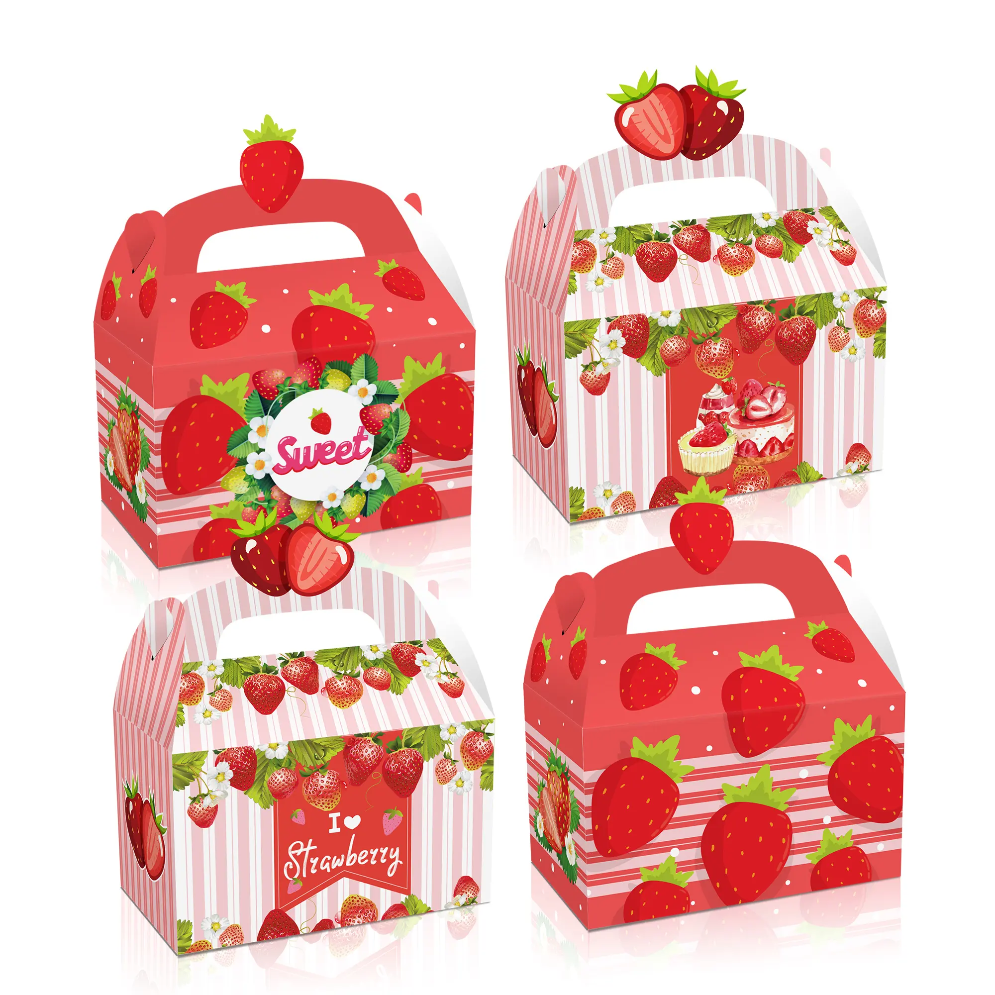 Xindeli DD249 Morango Design Festa de Aniversário Suprimentos Presente Doces Embalagem Caixa De Papel Vermelho com Alça