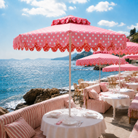 Parasol de patio de luxe LS rose à pois festonnés avec pompons, parasol commercial d'extérieur pour restaurant en bord de mer, hôtel, complexe hôtelier