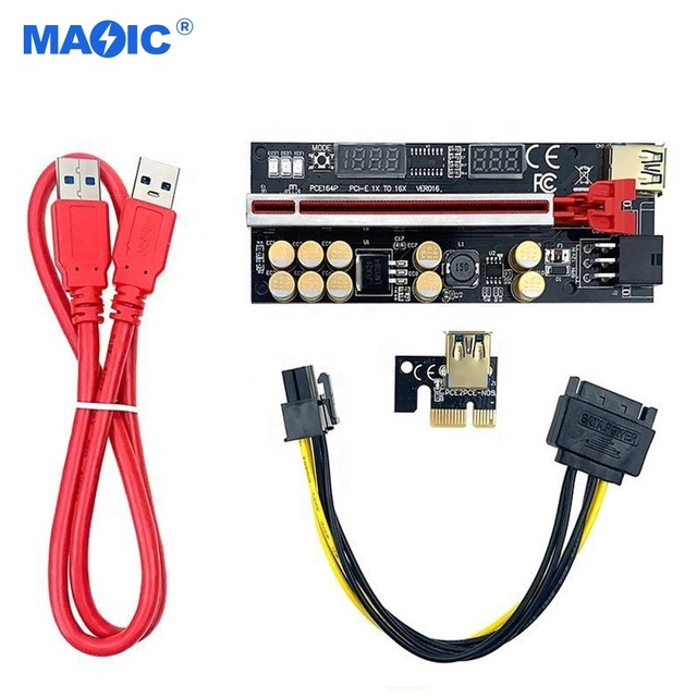 New Ver 016 Pro V016 PCI Express Riser Card PCIE 1X to 16X GPU Riser Card with Temperature Display Flash LED Extender Pcie Card