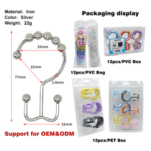 Crochets Décoratifs Argentés de Douche, Lot de 12 Pièces, Modernes, Résistants à la Rouille, en Métal, à Double Glissière, à Anneau Coulissant pour Tringle de Salle de Bain - Product Image 2