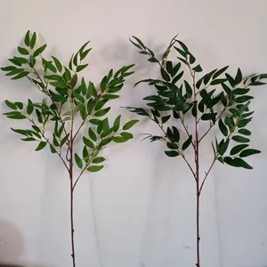 Q236 인공 버드 나무 잎 시뮬레이션 단일 지점 5 포크 버드 나무 잎 벽걸이 식물 웨딩 장식 고리 버들 세공