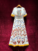 Nouvelle Robe Longue Plissée Chic et Élégante à Manches Mi-longues Imprimé Vintage Style Français pour Femme, Collection Été 2026
