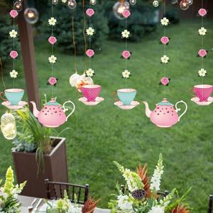 Suministros impresos para fiesta de té de la tarde, conjunto de decoraciones colgantes Vintage de té Floral - Product Image 2