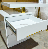 Bureau moderne blanc brillant avec pieds dorés et panneau en bois Bureau d'ordinateur avec rangement pour meubles de salon