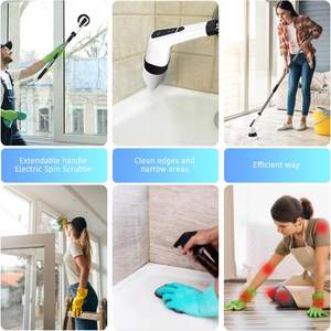 Adjustable Handle Extension Electric Spin Scrubber <b>with</b> 7 <b>Heads</b> Cleaning Brush for Multi-Use Office Bedroom Bathroom Kitchen - Product Image 3