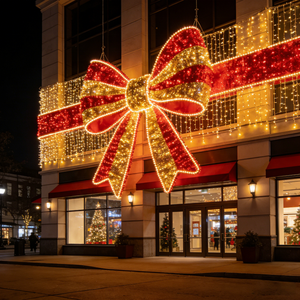 Christmas outdoor decoration <b>led</b> giant large <b>red</b> gold bow ribbon motif <b>light</b> for wall - Product Image 5