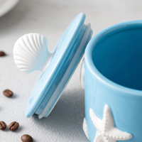 OEM ODM Pot de rangement en céramique créatif à coque gaufrée, personnalisé et peint à la main, motif étoile de mer, pour biscuits, café et sucre, articles de cuisine