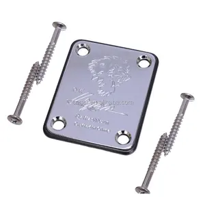 Chrome Electric Bass Guitar Neck Plate with Wolf Print Guitar Neck Joint Connecting Strengthen Plate Guitar Parts