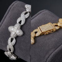 Bracelet Hip Hop tendance en argent S925, design trèfle à quatre feuilles, chaîne cubaine, unisexe, bracelet en moissanite, cadeau idéal