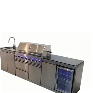 <span class=keywords><strong>Barbecue</strong></span> da Esterno in Acciaio <span class=keywords><strong>Inox</strong></span> 304 con Griglia a Gas, Accensione Piezoelettrica, Girarrosto, Lavello, Cassetti, LED e Frigorifero per Giardino - Product Image 4