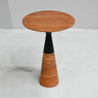 Table d'appoint moderne en travertin naturel, table d'appoint ronde en marbre, piédestal conique, table basse d'appoint pour salon