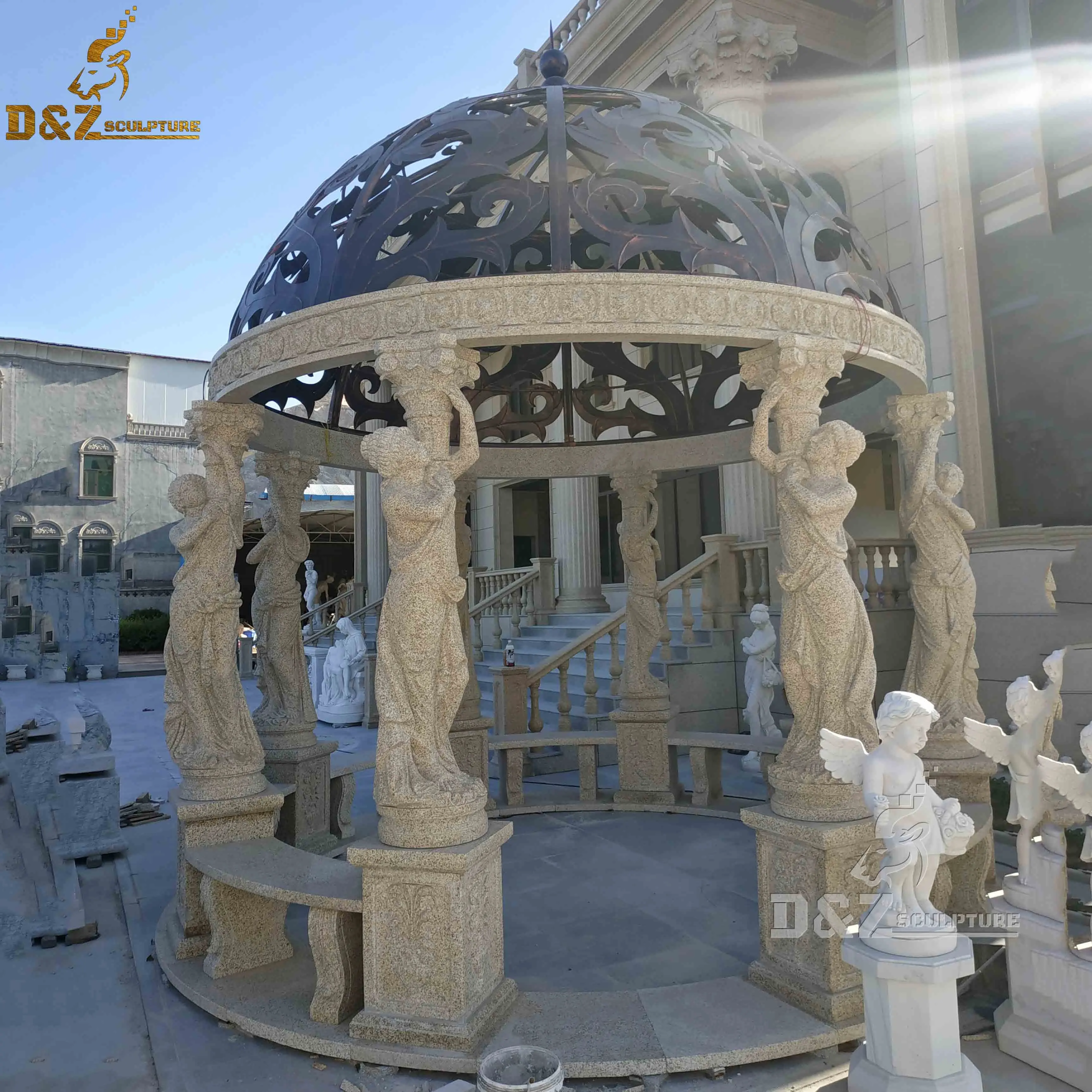 Customization Greek Natural Stone Large Garden Outdoor Marble Column Gazebo Statue Sculpture