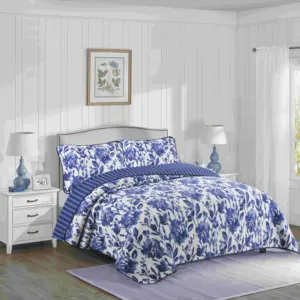 Neue benutzer definierte Bettdecken für Kingsize-Bett Elegante blaue Magnolien Blumen bedruckte Bettdecke Blumen Bettdecke Bettwäsche-Set