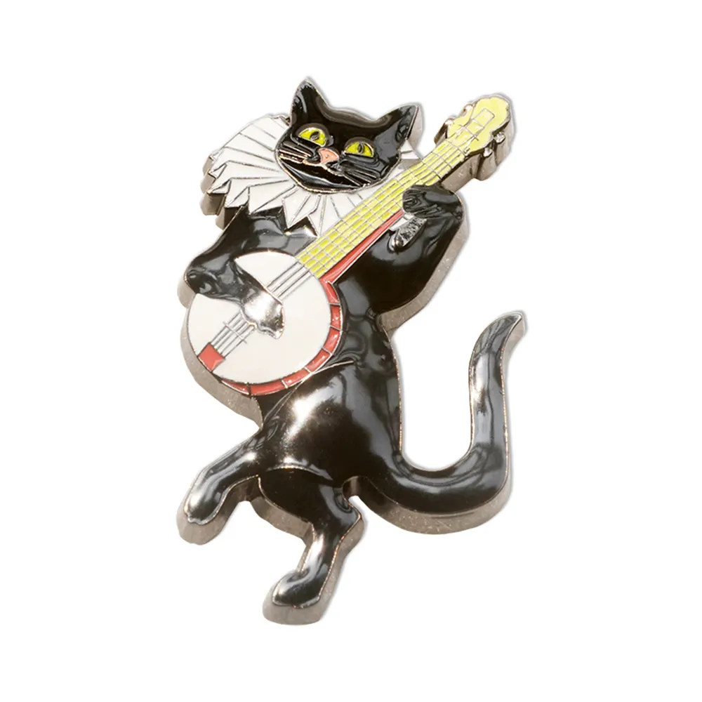 Insigne de chat en alliage de zinc 3D personnalisé en usine broche chat guitare épinglettes en métal