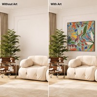 Peinture à l'huile carrée florale tropicale sur toile, faite à la main, style vintage botanique, vente en gros, encadrée, prête à accrocher, tableaux et arts muraux