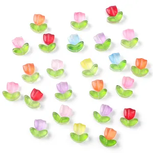 Wholesale Tulip Flower Foliage Crystal Lampwork Glass Beads Jewelry Findings Components DIY Making Bracelet Necklace Supplier
