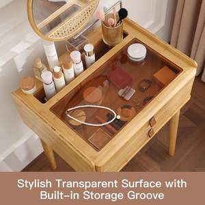 โต๊ะเครื่องแป้งแต่งหน้าทันสมัยขนาดเล็กพร้อมกระจกปรับมุมได้และลิ้นชักเก็บของ2อันพื้นที่ขนาดเล็กห้องนอนไม้ - Product Image 6