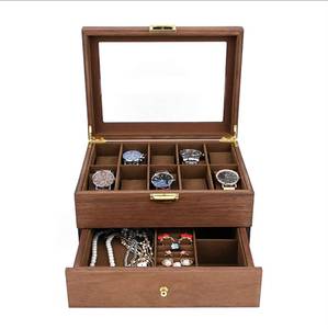 Caja para Relojes con Bandeja, Estuche de 2 Niveles para Relojes de Esfera Grande, 8 Ranuras con Bandeja, Caja de Madera de Nogal para Relojes de Hombre y Mujer, Almacenamiento de Joyas, Exhibidor de Madera - Product Image 1