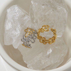 Anillo Abierto de Flor en Acero Inoxidable Chapado en Oro de 18K con Circonita Blanca Brillante, Ajustable, para Mujer, Joyería Floral J&D - Product Image 6