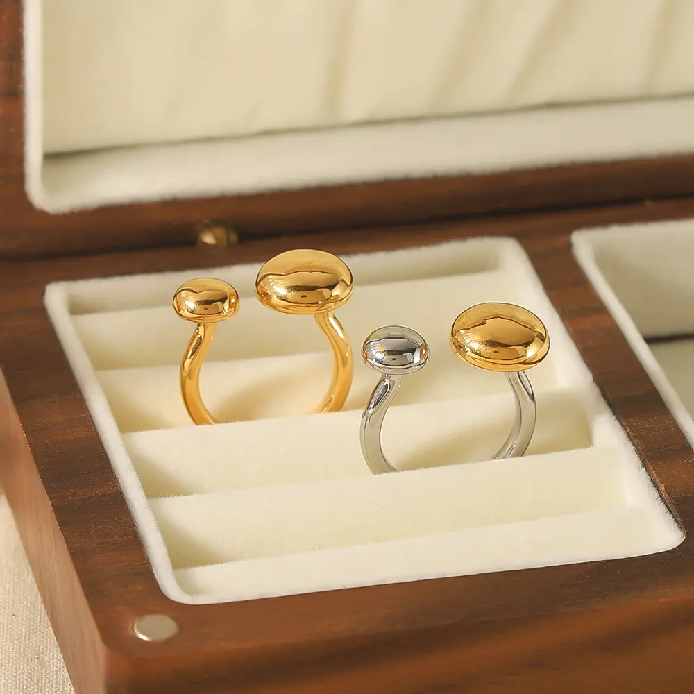 Anel redondo personalizado direto da fábrica, anel de duas cores, anel aberto de aço inoxidável para menina