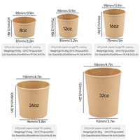Gobelets à soupe jetables en papier kraft avec couvercle, en vrac, 8/12/16/26/32 oz