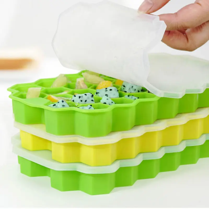 Honeycomb Ice TrayHigh Quality 37 Cavity Honeycomb Design Hexagon Ice Cube Tray With Silicone Lid Bpa-free Silicon Ice Tray Hone