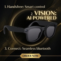 Lunettes Intelligentes IA avec Caméra 8MP, Vidéo 1080P, Traduction en Temps Réel pour Appels, Anti-Tremblement, Monture Noire
