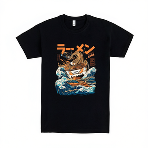 T-shirt nera Great Ramen da uomo, t-shirt casual con grafica, design alimentare, stile ispirato al Giappone - Product Image 2