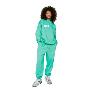 단색 Sweatsuits 도매 크루 넥 점퍼 및 스웨트 플러스 사이즈 여성 조깅 세트