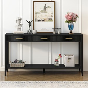 Mesa Consola Moderna de Madera Maciza Pintada con Detalles Ecológicos, 3 Cajones y Estantes de Almacenamiento para Sala de Estar, Villa, Hotel, Entrada - Product Image 1