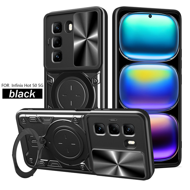 Jiasang-Infinix Hot 50 5G Armor Design Anti-Fall Mobile Phone Case with Large Ring Protective Cover Bracket Included Phone Grip