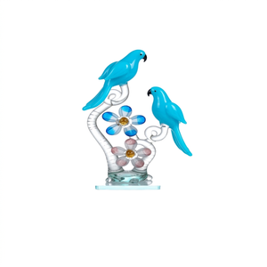 Glass Parrot Floral Showpiece Handcrafted Art Deco Design Tabletop Home Decoration Birds Shape Baptism - Product Image 2
