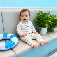 Combinaison en tricot pour bébé à manches longues, épaisse et chaude, avec un motif floral texturé, écologique, 100% coton, pour nourrissons et tout-petits