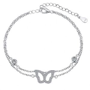 Dylam Dainty Design 925 Sterling Silver Rhodium 18K <b>Gold</b> Double Layer Link Chain 5A Cubic Zirconia Butterfly Women <b>Anklets</b> - Product Image 1