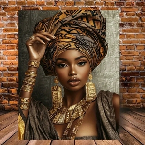 Canvas Wall <strong>Art</strong> Painting a Beautiful African <strong>Queen</strong> Wearing an Elaborate Headdress for Living Room Home Walls Decoration - Product Image 2