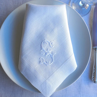 Serviettes en lin français 100% personnalisées avec broderie initiale, ourlet festonné, surpiqûre, pour dîner de mariage, logo personnalisé