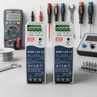 Mean Well WDR-120 Seri 120W Catu Daya Industri DIN Rail Output Tunggal 12V/24V/48V Relay Solid State Ultra-lebar yang Dapat Disesuaikan