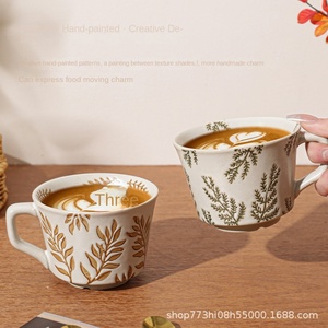 Tazza in Ceramica Porcellanata Dipinta a Mano Stile Moderno Retrò, Forma Irregolare, Alta Qualità Cromatica, 301-400ml, per Latte e Caffè con Piattino - Product Image 5