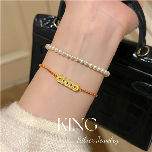 S925 Silver Gold Plated Butterfly Charm <b>Bracelet</b> Red <b>Rope</b> Five Emperor Coins Bow Design Women's Everyday Wear Jewelry - Product Image 3