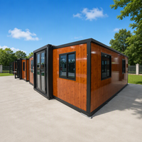 Maison conteneur extensible de 20 pieds en bois grain wengé jaune, préfabriquée pliable en kit, 10 unités par conteneur 40HQ, FOB Nanjing