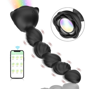 APP <b>Remote</b> <b>Control</b> Rose Flower Five-Bead Silicone Anal Plug <b>Vibrator</b> for Couples Adult Sex Toys - Product Image 4