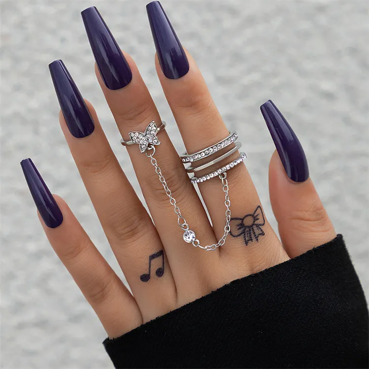 फैशन डिजाइन स्फटिक तितली उंगली की अंगूठी ज्यामितीय स्फटिक संयुक्त अंगूठी महिलाओं के लिए सेट