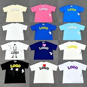 T-shirt style hip-hop en tissu French Terry, imprimé lettres, 100% coton, coupe ample, logo imprimé bulles, manches courtes, direct - Product Image 1