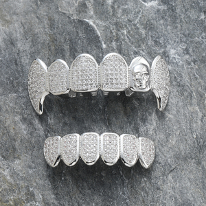 G027 <span class=keywords><strong>Grilz</strong></span> Hip Hop Crâne Sertie de Zircons pour Hommes, en Laiton Micro-Pavé de Zircons Cubiques, Plaqué Or/Argent, Cadeau - Product Image 5