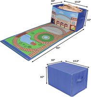 Boîte de rangement pour train au design classique avec tissu en lin, pliable et portable, pour piste de train, 2-en-1, bac de rangement pour jouets et garage de voitures