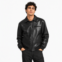 Veste décontractée en cuir PU avec impression graphique personnalisée OEM, fermeture éclair, coupe-vent, manches longues, col rabattable, style streetwear d'hiver, tendance