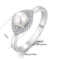 Bague de promesse de mariage QX personnalisée OEM en argent S925 avec perle et zircon cubique pour femme, perle artificielle vintage plaquée rhodium, classique et élégante