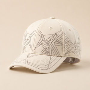 White Geometric Embroidered 6 Panel Baseball Cap Unisex Casual Fitted Structured Canvas <b>Hat</b> 58-60CM - Product Image 1