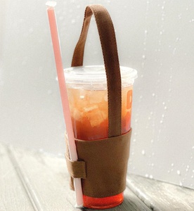 Tùy Chỉnh Độc Đáo Tote Xử Lý Nước Uống Di Động Bong Bóng Trà Đồ Uống Cup Chủ Canvas Tay Áo Tái Sử Dụng Túi Cup Carrier - Product Image 3